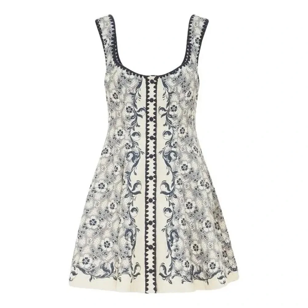 Alemais Cream and Navy Floral Mini Dress - Picture 1 of 8